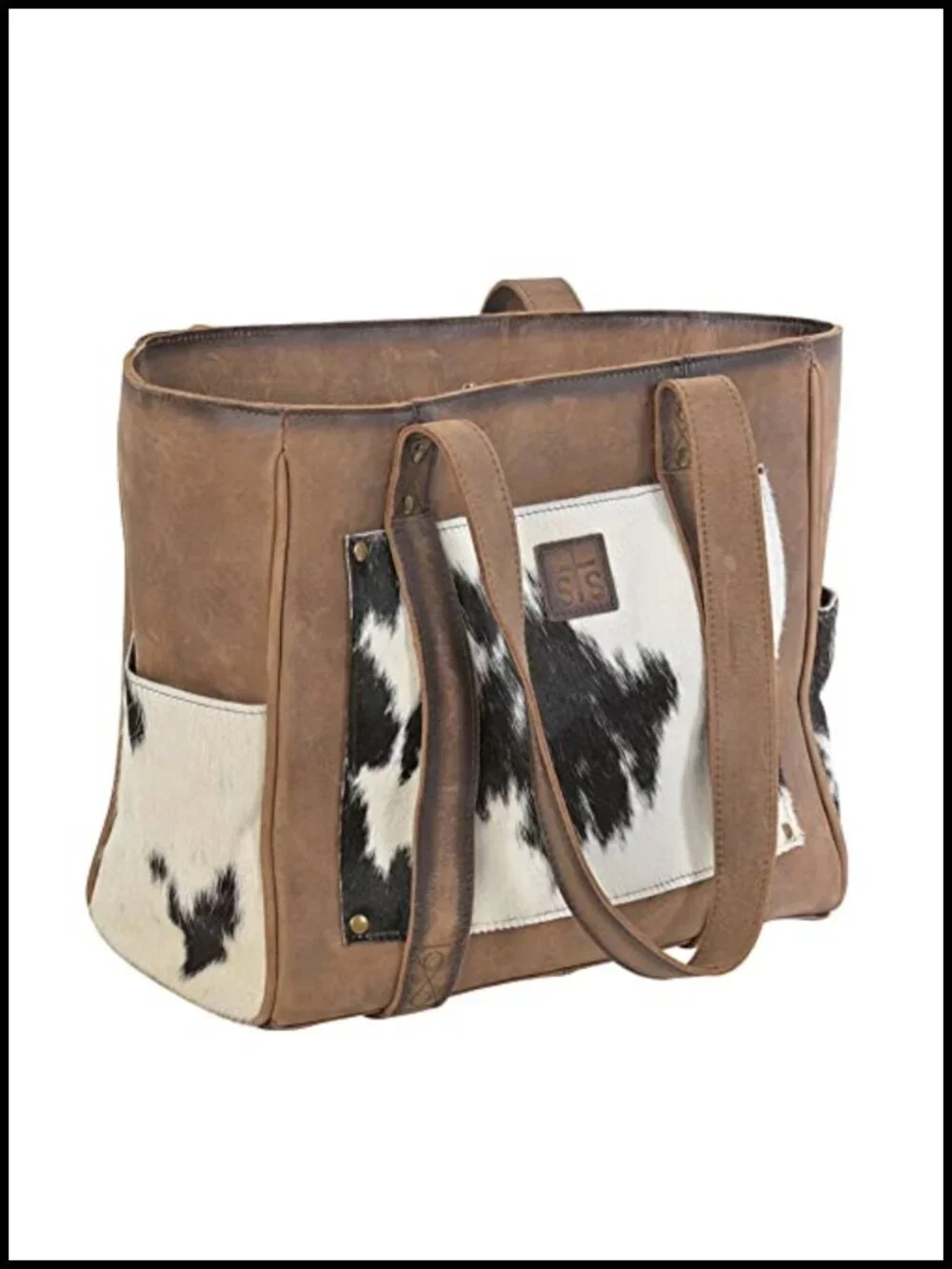 Genuine Leather Cowhide Tote with Multiple Pockets